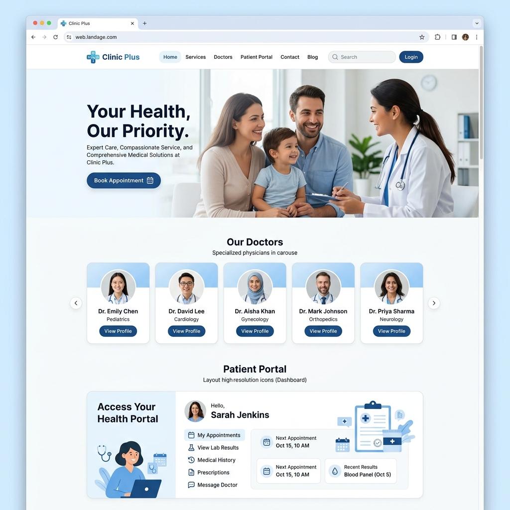Clinic Plus Website - Patient management and appointment system developed by Bengal Tech Kolkata